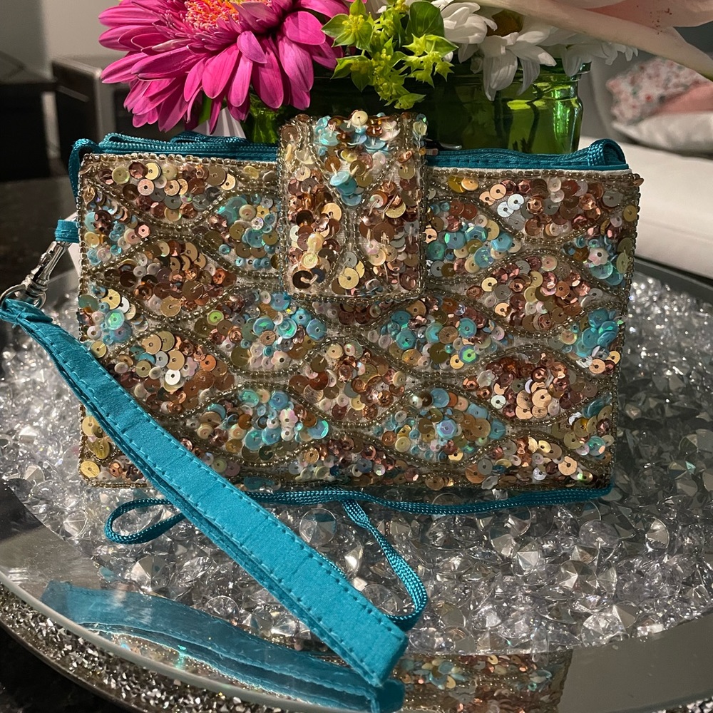 Beaded Blue‎ Mosaic Sequins Bag